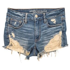 American Eagle Hi-Rise Shortie Distressed Denim Shorts Blue Women Size 6
